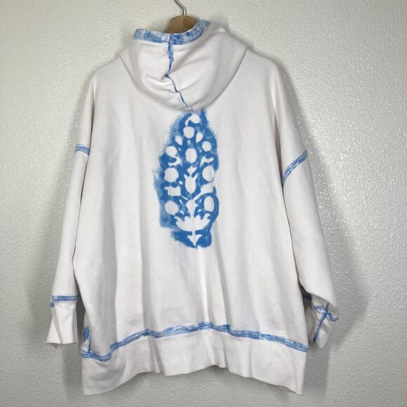 Free People FP Movement Hoodie Womens Medium White Blue Contrast Seam Oversized - Picture 1 of 14